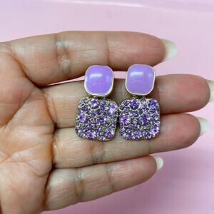 Retro Purple Earrings Enamel and Rhinestones Studs